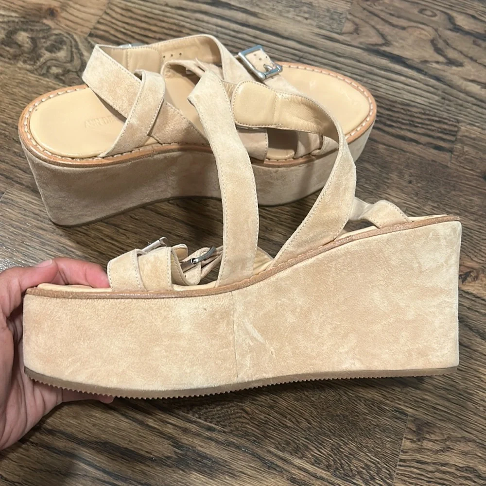 Ann Demeulemeester Cream Suede Platform Sandals EU 40 70s Boho Luxe Avant Garde